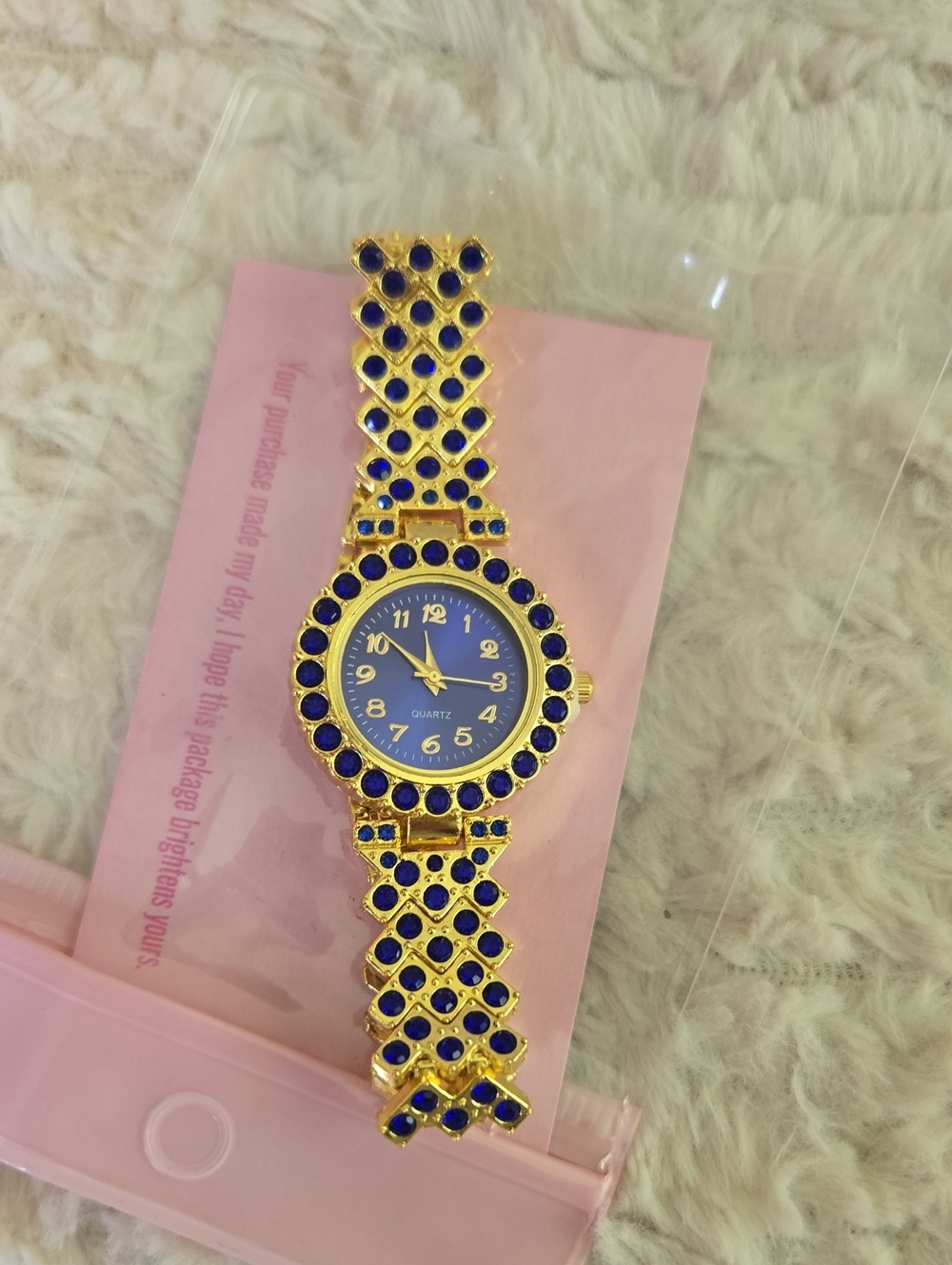 Quartz Women's Gold-Tone Blue Crystal Bracelet Watch